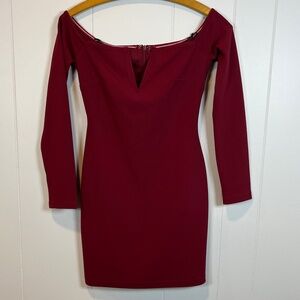 Lulus Over the Swoon Off Shoulder Bodycon Fitted Mini Dress Wine Red sz XS